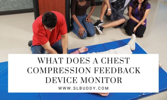 Chest compression feedback device monitors