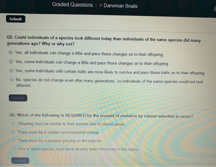 Darwinian snails graded questions answers