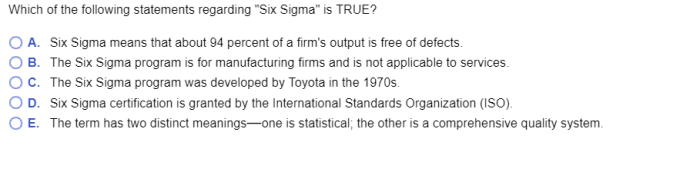 Which of the following statements regarding six sigma is true